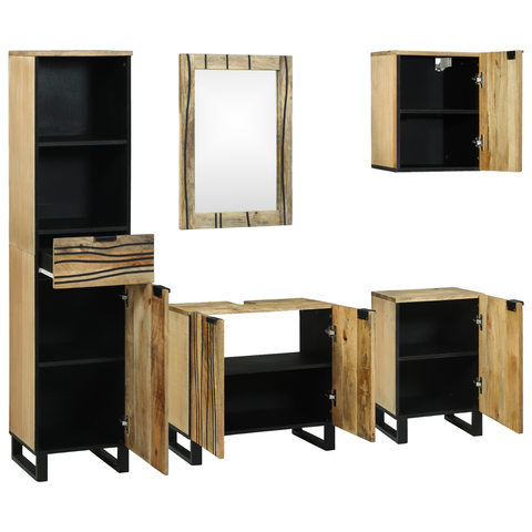 vidaXL Bathroom Furniture Set with Drawer with Shelf with Storage with Door with Mirror 5 pcs Brown Medium