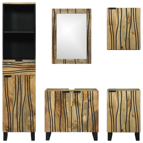 vidaXL Bathroom Furniture Set with Drawer with Shelf with Storage with Door with Mirror 5 pcs Brown Medium