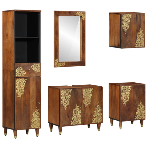 vidaXL 5 Piece Bathroom Furniture Set Solid Rough Wood Mango
