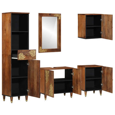 vidaXL 5 Piece Bathroom Furniture Set Solid Rough Wood Mango