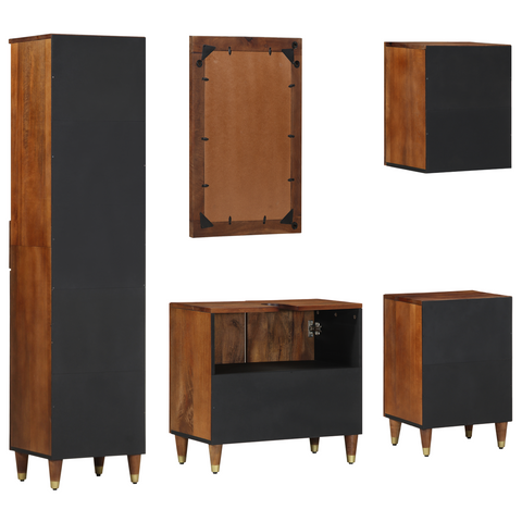 vidaXL 5 Piece Bathroom Furniture Set Solid Rough Wood Mango