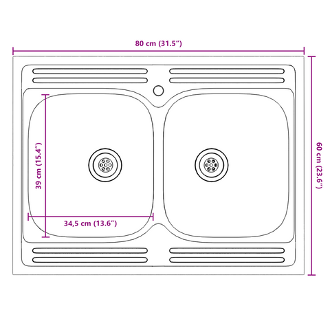 vidaXL Sink Base Cabinet with Door Porto 2 pcs Black 80 x 46 x 84.5 cm