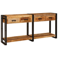 vidaXL Console Tables with Drawer with Shelf with Storage 2 pcs Brown Solid rough mango wood