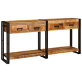 vidaXL Console Tables with Drawer with Shelf with Storage 2 pcs Brown Solid rough mango wood