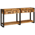 vidaXL Console Tables with Drawer with Shelf with Storage 2 pcs Brown Solid rough mango wood