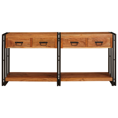 vidaXL with Drawer with Shelf with Storage 2 pcs Brown 160 x 33 x 75 cm Solid acacia wood
