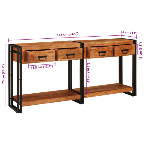 vidaXL with Drawer with Shelf with Storage 2 pcs Brown 160 x 33 x 75 cm Solid acacia wood