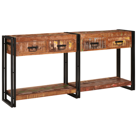 vidaXL Console Tables Set of 2 with Drawers, Multicolour Solid Wood Reclaimed