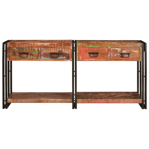 vidaXL Console Tables Set of 2 with Drawers, Multicolour Solid Wood Reclaimed
