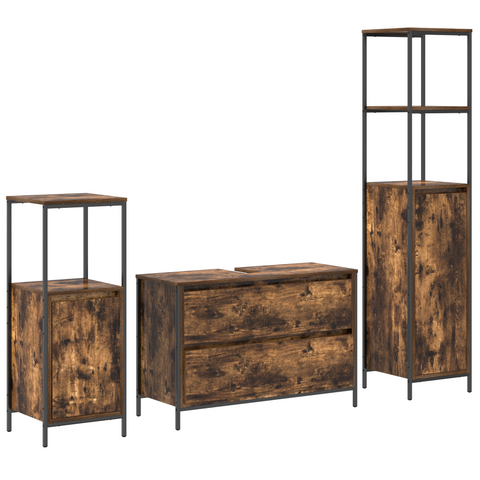 vidaXL 3 Piece Bathroom Furniture Set Smoked Oak Engineered Wood