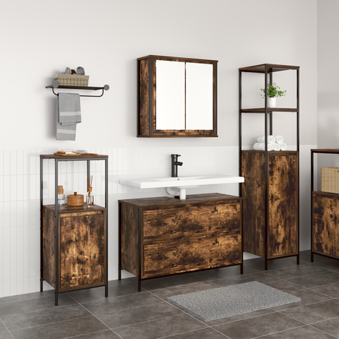 vidaXL 3 Piece Bathroom Furniture Set Smoked Oak Engineered Wood