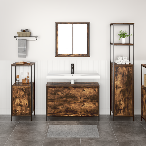 vidaXL 3 Piece Bathroom Furniture Set Smoked Oak Engineered Wood
