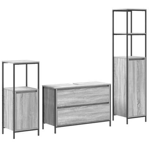 vidaXL 3 Piece Bathroom Furniture Set Grey Sonoma Engineered Wood