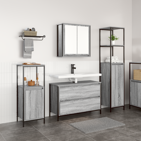 vidaXL 3 Piece Bathroom Furniture Set Grey Sonoma Engineered Wood