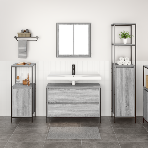 vidaXL 3 Piece Bathroom Furniture Set Grey Sonoma Engineered Wood