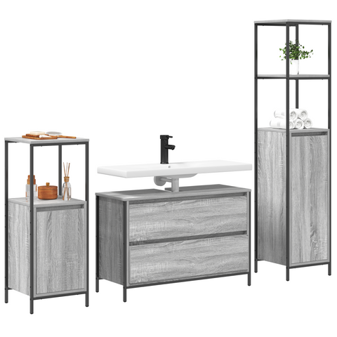 vidaXL 3 Piece Bathroom Furniture Set Grey Sonoma Engineered Wood