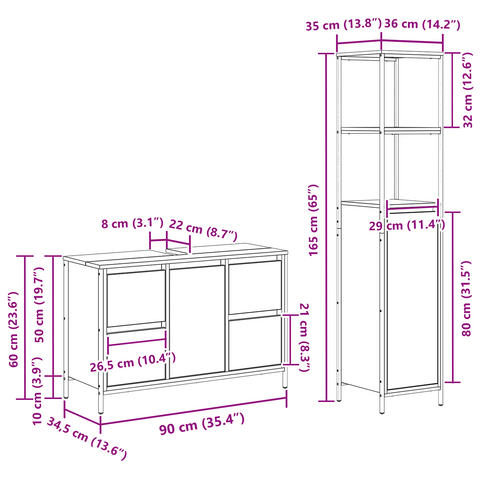 vidaXL 2-Piece Bathroom Furniture Set in Smoked Oak Engineered Wood
