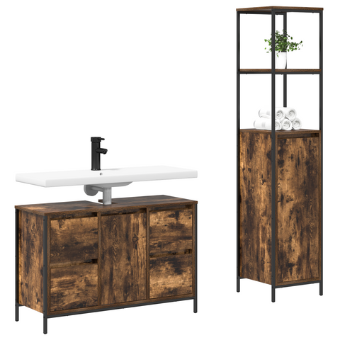 vidaXL 2-Piece Bathroom Furniture Set in Smoked Oak Engineered Wood