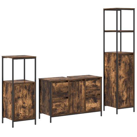 vidaXL 3-Piece Bathroom Furniture Set in Smoked Oak Engineered Wood