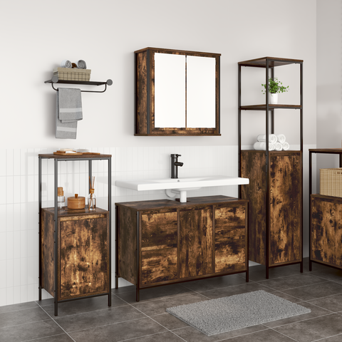 vidaXL 3-Piece Bathroom Furniture Set in Smoked Oak Engineered Wood