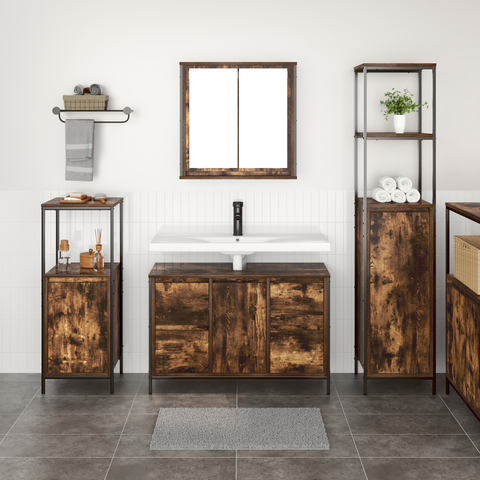 vidaXL 3-Piece Bathroom Furniture Set in Smoked Oak Engineered Wood