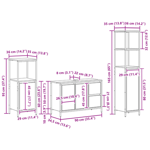 vidaXL 3-Piece Bathroom Furniture Set in Smoked Oak Engineered Wood