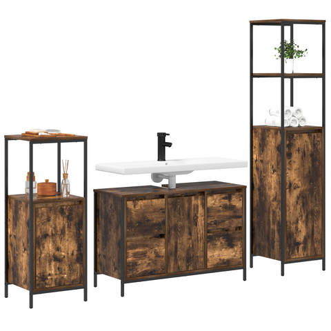 vidaXL 3-Piece Bathroom Furniture Set in Smoked Oak Engineered Wood