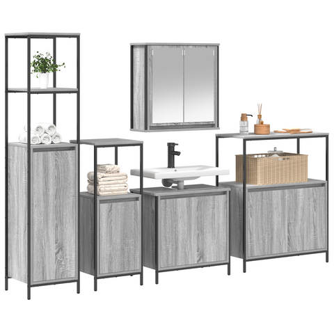 vidaXL 5-Piece Bathroom Furniture Set in Grey Sonoma Engineered Wood