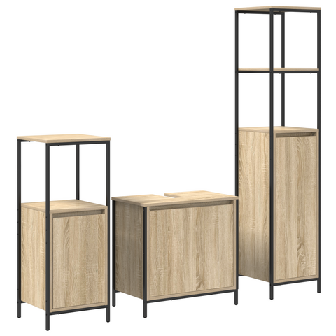 vidaXL 3 Piece Bathroom Furniture Set Sonoma Oak Engineered Wood