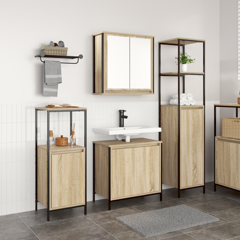vidaXL 3 Piece Bathroom Furniture Set Sonoma Oak Engineered Wood