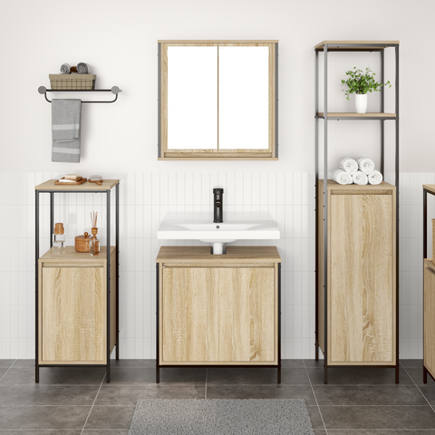 vidaXL 3 Piece Bathroom Furniture Set Sonoma Oak Engineered Wood