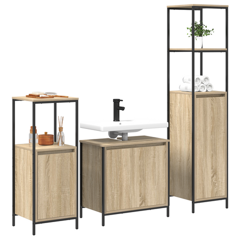 vidaXL 3 Piece Bathroom Furniture Set Sonoma Oak Engineered Wood