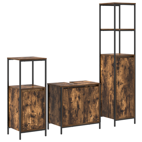 vidaXL 3-Piece Bathroom Furniture Set in Smoked Oak - Engineered Wood