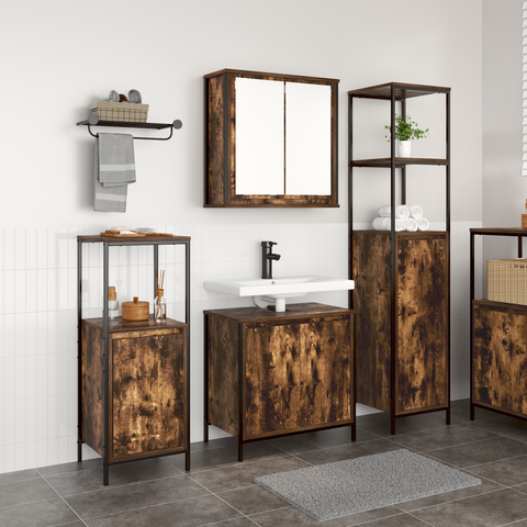 vidaXL 3-Piece Bathroom Furniture Set in Smoked Oak - Engineered Wood