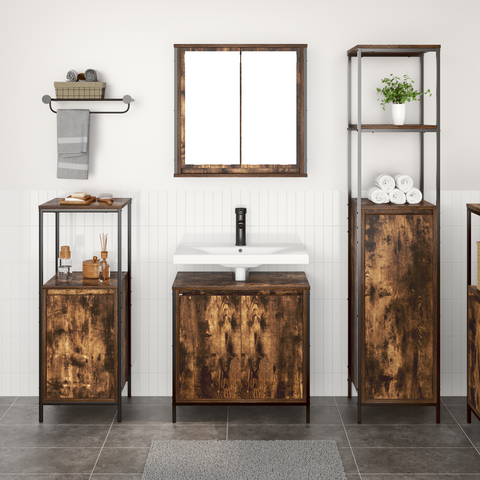 vidaXL 3-Piece Bathroom Furniture Set in Smoked Oak - Engineered Wood