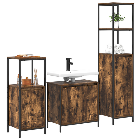 vidaXL 3-Piece Bathroom Furniture Set in Smoked Oak - Engineered Wood