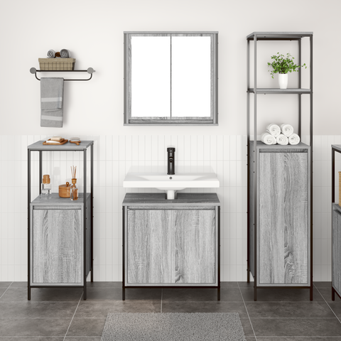 vidaXL 3 Piece Bathroom Furniture Set in Grey Sonoma Engineered Wood