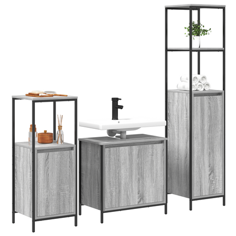 vidaXL 3 Piece Bathroom Furniture Set in Grey Sonoma Engineered Wood