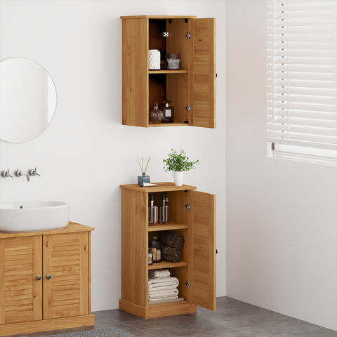vidaXL Bathroom Furniture Set with Shelf with Storage with Door 2 pcs Brown and Honey brown