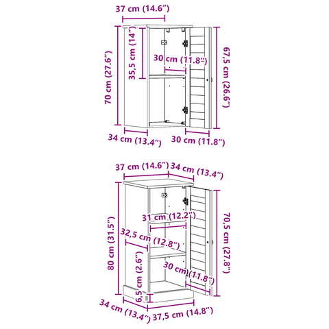 vidaXL Bathroom Furniture Set 2 pcs Antique white 37 x 34 x 80 cm