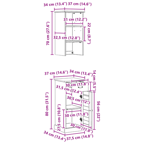 vidaXL Bathroom Furniture Set 2 pcs Brown and White 37 x 34 x 150 cm