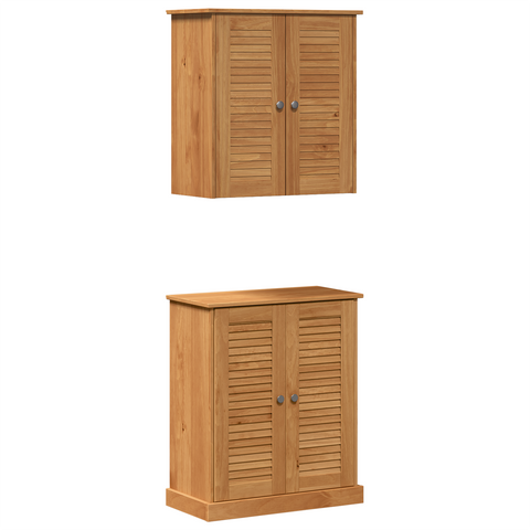 vidaXL Bathroom Furniture Set with Shelf with Storage with Door 2 pcs Brown Solid wood pine