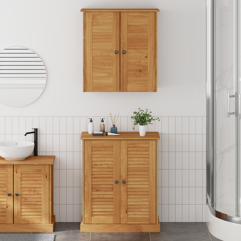 vidaXL Bathroom Furniture Set with Shelf with Storage with Door 2 pcs Brown Solid wood pine