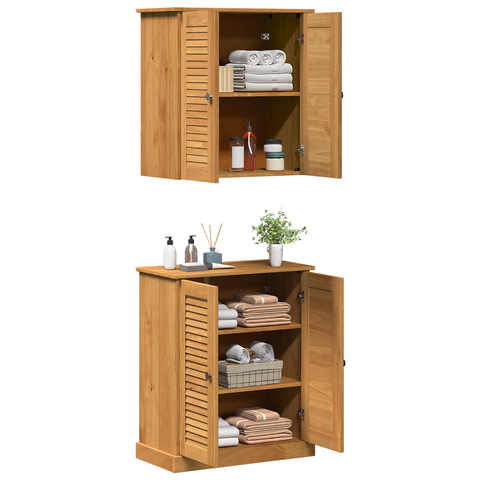vidaXL Bathroom Furniture Set with Shelf with Storage with Door 2 pcs Brown Solid wood pine