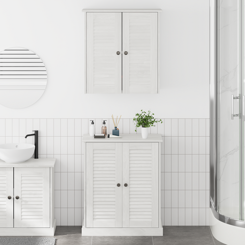 vidaXL Bathroom Furniture Set with Shelf with Storage with Door 2 pcs Brown Solid wood pine