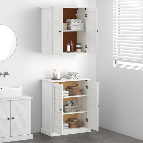 vidaXL Bathroom Furniture Set with Shelf with Storage with Door 2 pcs Brown Solid wood pine