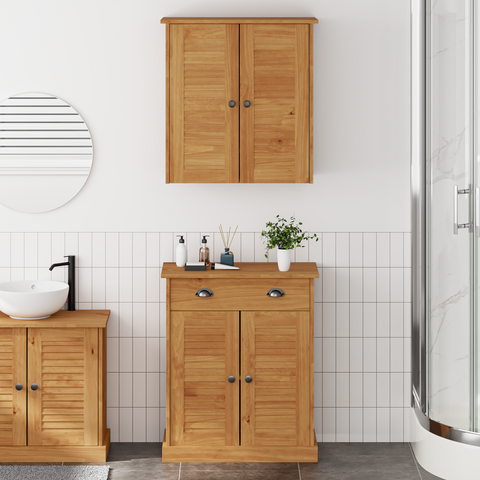 vidaXL Bathroom Furniture Set with Drawer with Shelf with Storage with Door 2 pcs Brown Solid wood pine