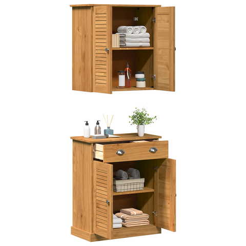 vidaXL Bathroom Furniture Set with Drawer with Shelf with Storage with Door 2 pcs Brown Solid wood pine