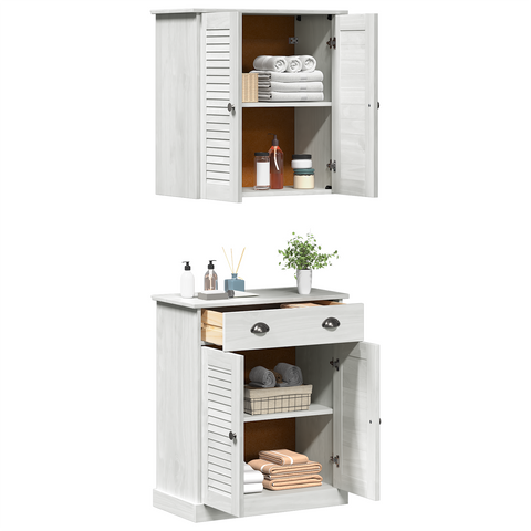 vidaXL Bathroom Furniture Set with Drawer with Shelf with Storage with Door 2 pcs Brown Solid wood pine