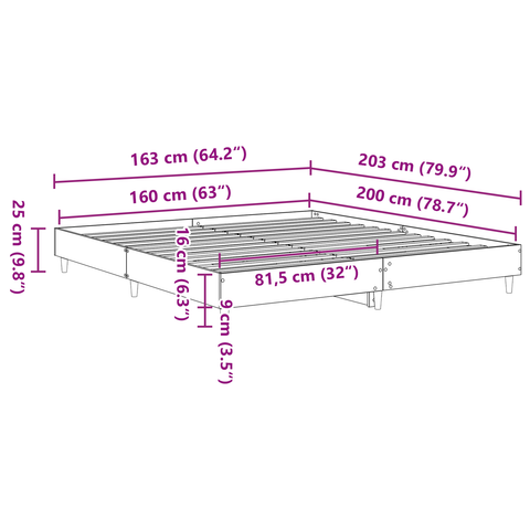 vidaXL Bed Frame Black Oak 160x200 cm Engineered Wood